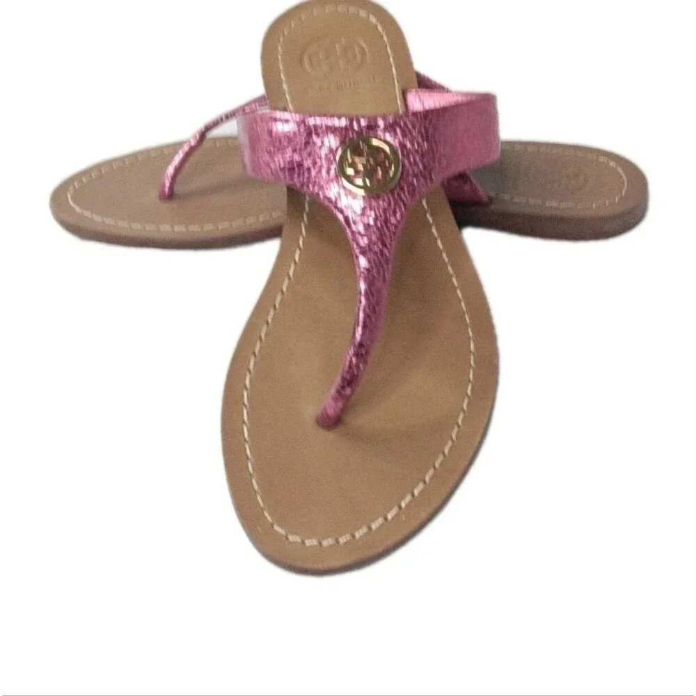 Tory Burch Cameron Leather Thong Sandals Women's Size 6 M Metallic Pink Leather